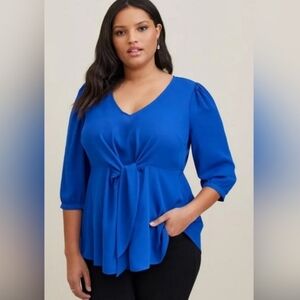 Torrid Blue Tie Blouse